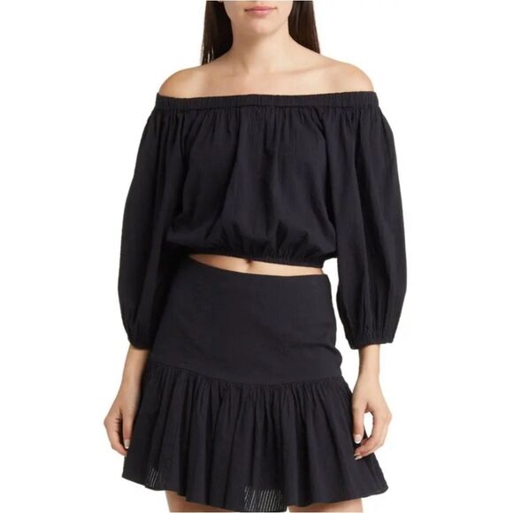 Circus NY by Sam Edelman Peasant Crop Top XS Black Cottagecore Coquette NWOT - Picture 2 of 9